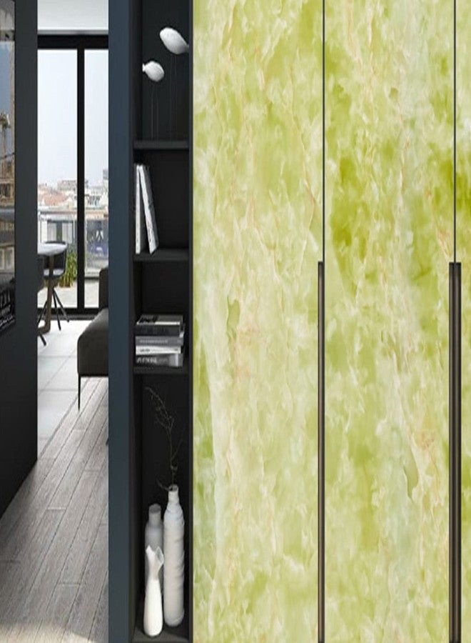 VAVSU Agate Green Marble Glossy Sticker, Vinyl Wrap Film Paper Peel-Stick Counter Top Table Wallpaper,Adhesive Wallpaper for Kitchen Countertop Cabinet Furniture Waterproof PVC Removable(60X200CM) (1) - Image 5
